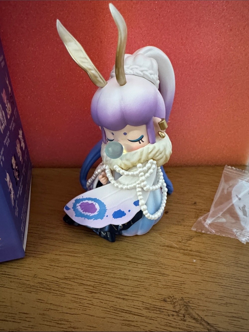 Nanci. Purple and White Figurine with Gold Ears - Decorative Home Accent
